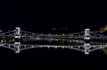 Budapest Chain Bridge illuminated with white light